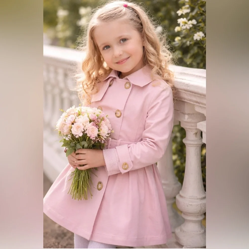 NWT Bell & Bloom Miss Sunshine Kids Trench Coat Soft Pastel Pink  Sz 6 (Girls)